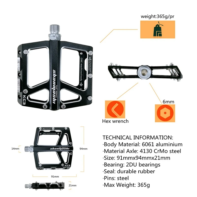 

Shanmashi 3 Bearing Bicycle Pedal Ultralight Aluminum Alloy Bike Pedals Bicycle Accessories