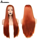 Anogol медно-красное высокотемпературное волокно натуральные длинные прямые средние части оранжевые синтетические кружевные передние парики для белых женщин