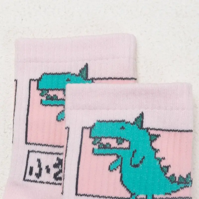 

2021 New Women Girls Hip Hop Long Cotton Socks Funny Cartoon Dinosaur Japanese Characters