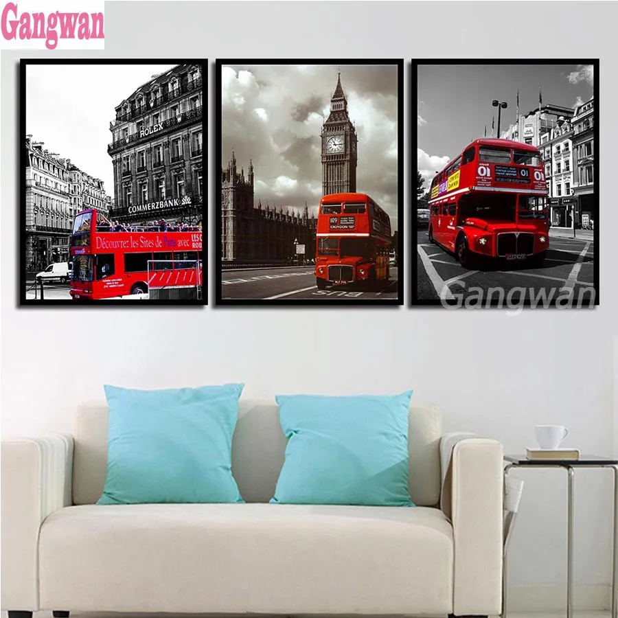 

London Red Bus Big Ben Landscape DIY Diamond Embroidery Diamond Painting Full Square Drill Diamond Mosaic Cross Stitch Decor