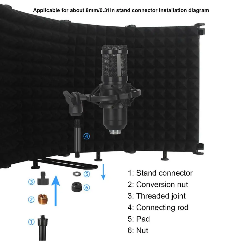 3/5 Panels Adjustable Microphone Isolation Shield Cover Wind Screen Pop Filter Foldable For Studio Mic Recording Soundproofing images - 6