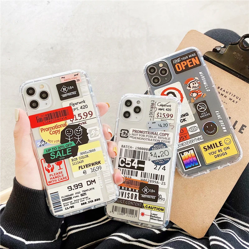 

Cartoon Fashion Retro Code Label Phone Cases For iPhone 13 12 Mini 11 Pro XS Max X XR 7 8 Plus SE 2020 Soft TPU Airbag Cover