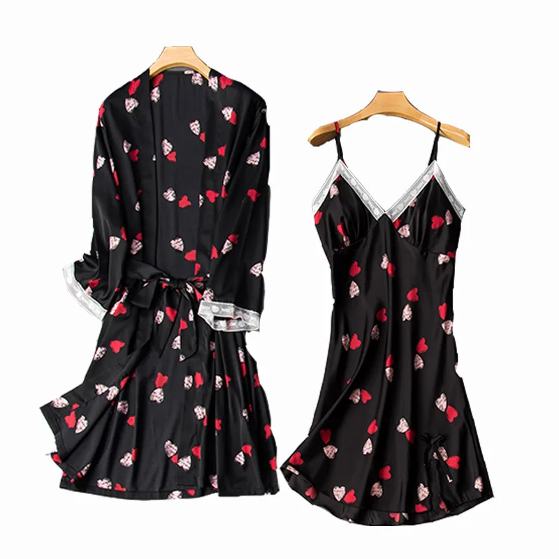 

Sexy pajamas with chest pad female autumn peach heart cute sling thin ice silk home service 2020