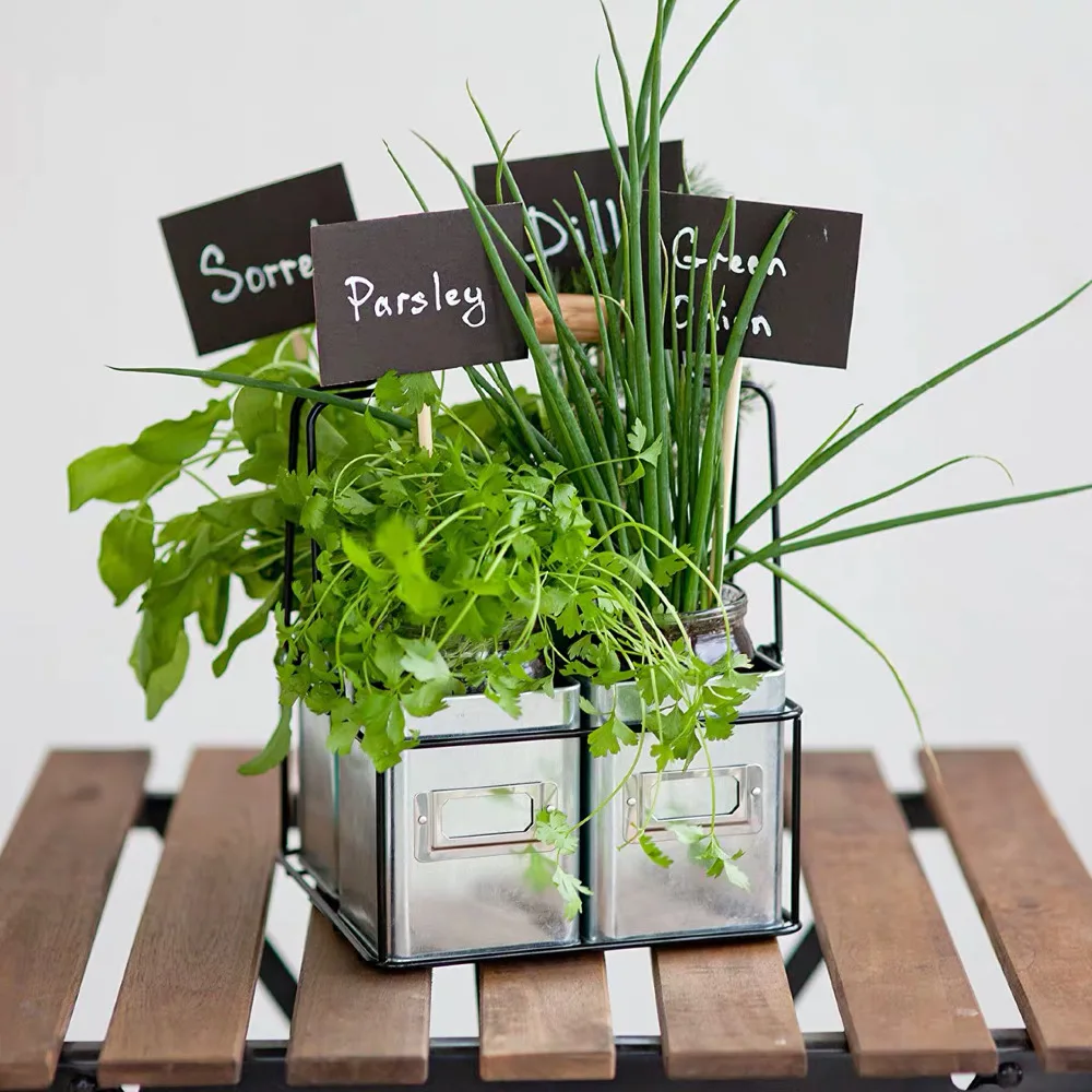 

BEEMAN Wood Handle Kitchen Racks Handmade Wire Basket Caddy With 4 Galvanized Zin Boxes Desktop Tableware Storage Basket