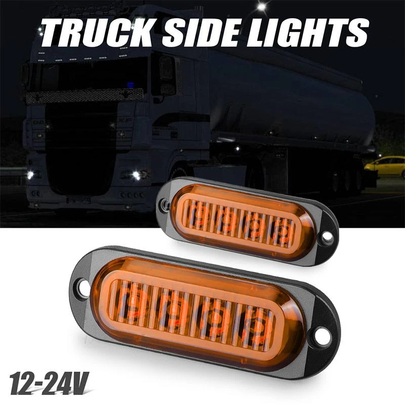 

2PCS Yellow 4 LED Side Marker Clearance Light Lamp Indicator 12V-24V For Truck Trailer Caravans Replacement Accessories
