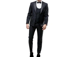 three piece black business men suits peaked lapel custom made wedding groom tuxedos formal men suits jacketpantsvest