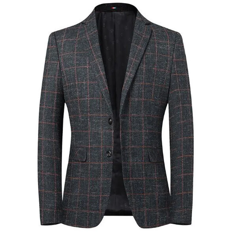 Мужской деловой пиджак повседневный в клетку формальный костюм большие размеры