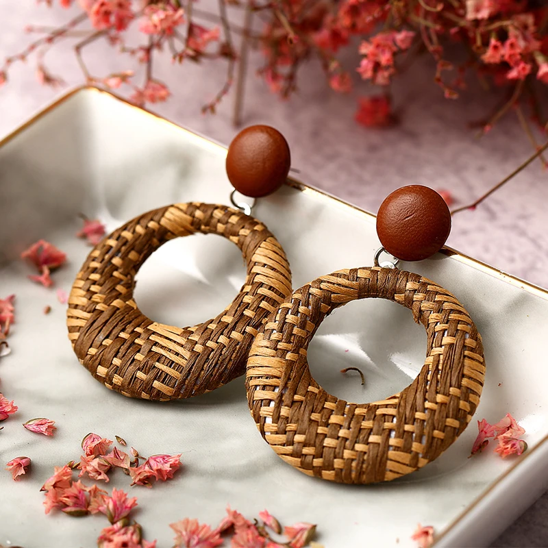 Винтажные креативные массивные Висячие серьги для женщин красочные плетеные