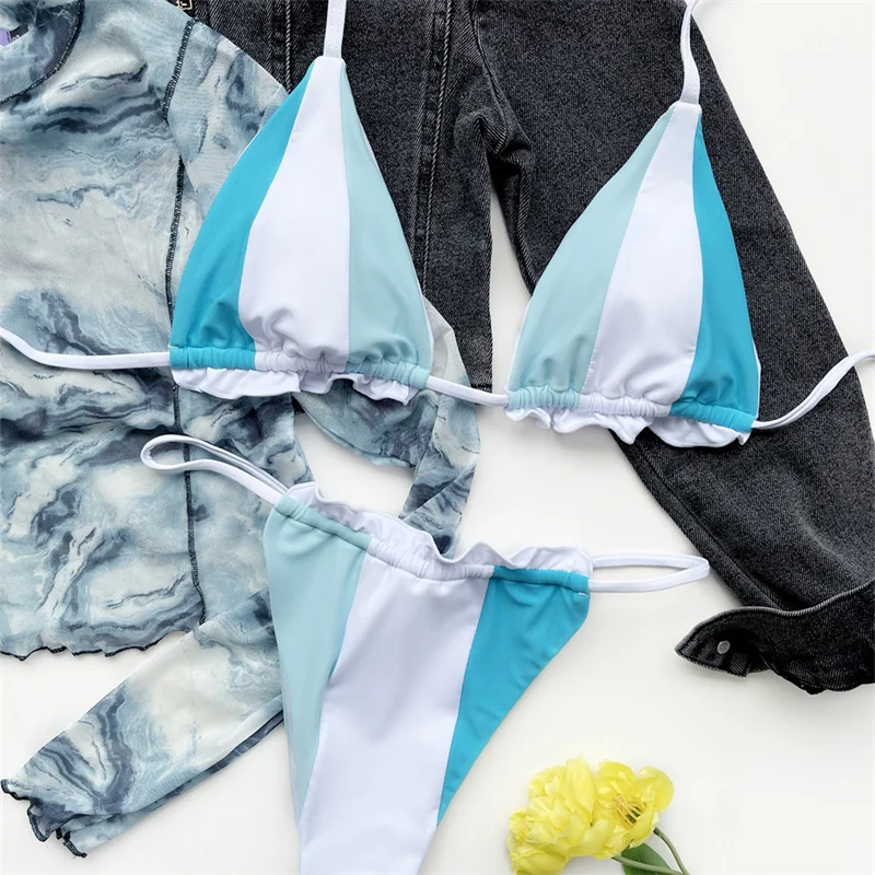 Купальник женский летний с чашками пуш-ап и лямкой на шее