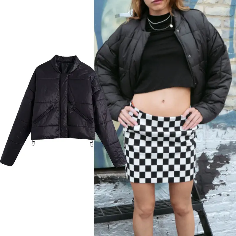 

Женские осенние куртки Za 2021, тонкие парки, пальто, женские Топы с длинным рукавом, стеганое пальто, Повседневная Свободная короткая куртка, Ж...