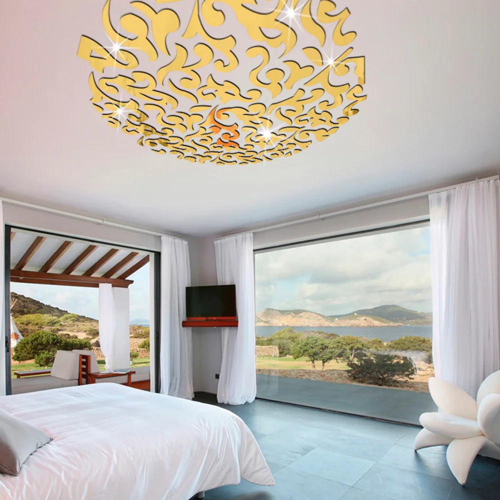 

Three dimensional removable mirror wall decoration paste creative bedroom ceiling light sticker living room decoration