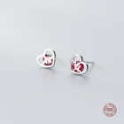 LKO настоящее серебро 925 пробы Винтаж полые встроенный кристалл сердцебиение серьги-гвоздики для Для женщин девочек вечерние ювелирные изделия подарок серьги-гвоздики