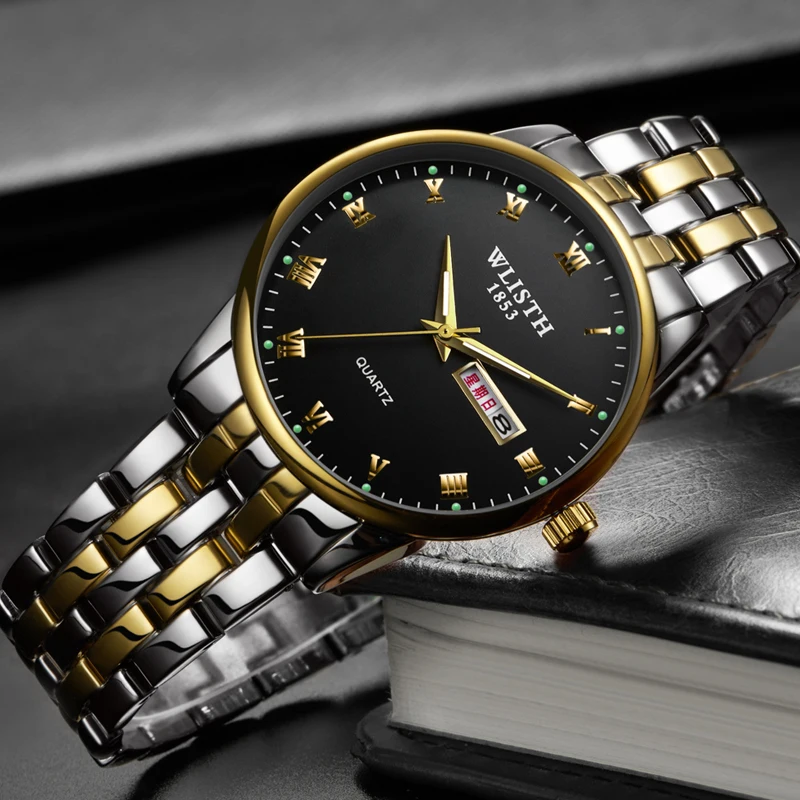 Черные мужские и женские модные деловые кварцевые парные светящиеся часы с