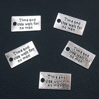 6pcs time and tide wait for no man tag metal pendants diy charm necklace key chain jewelry accessories 2915mm a2278