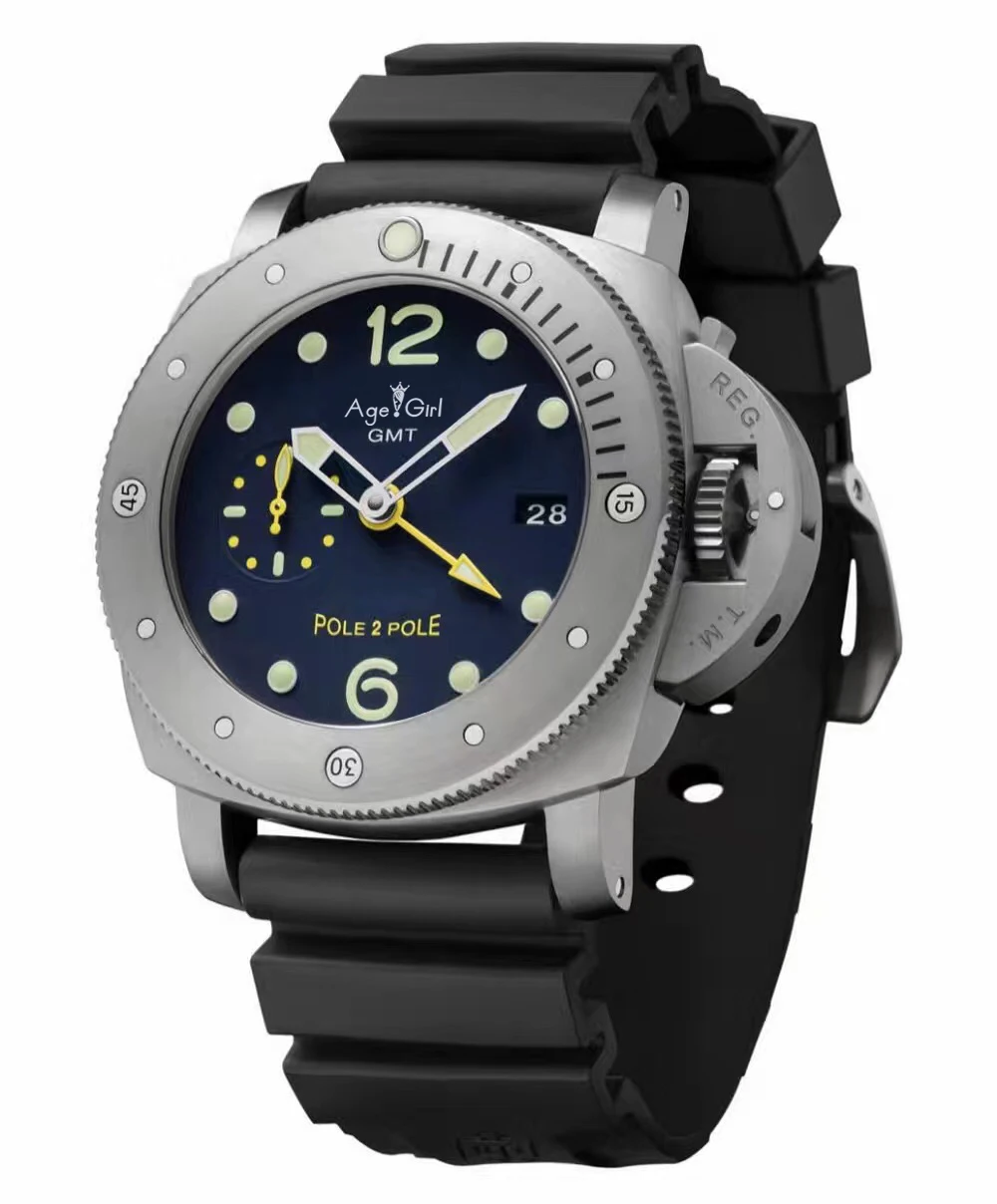 

Classic Men Automatic Mechanical Sapphire Stainless Steel 1950 Titanio Pole 2 pole LE Watch 3 Day Luminous GMT Black Rubber