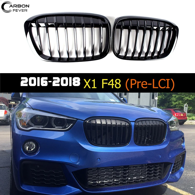 Carbon Fiber + ABS X1 F48 Replacement Front Bumper Kidney Grille Mesh for BMW X1 Wagon 2016 - 2018 Pre-facelifted Front Grills