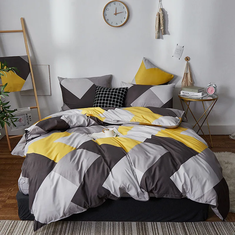 

4pcs Geometric Pattern Bedding Sets Soft Aloe Cotton Warm Duvet Cover Flat Sheet Bed Cover Bed Sheet Free Pillowcase