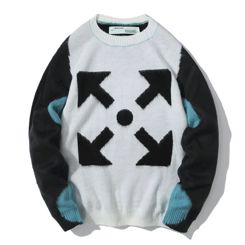 

New ow tide brand seahorse hair arrow print round neck bottomed Mohair knitted sweater in autumn and winter 2021