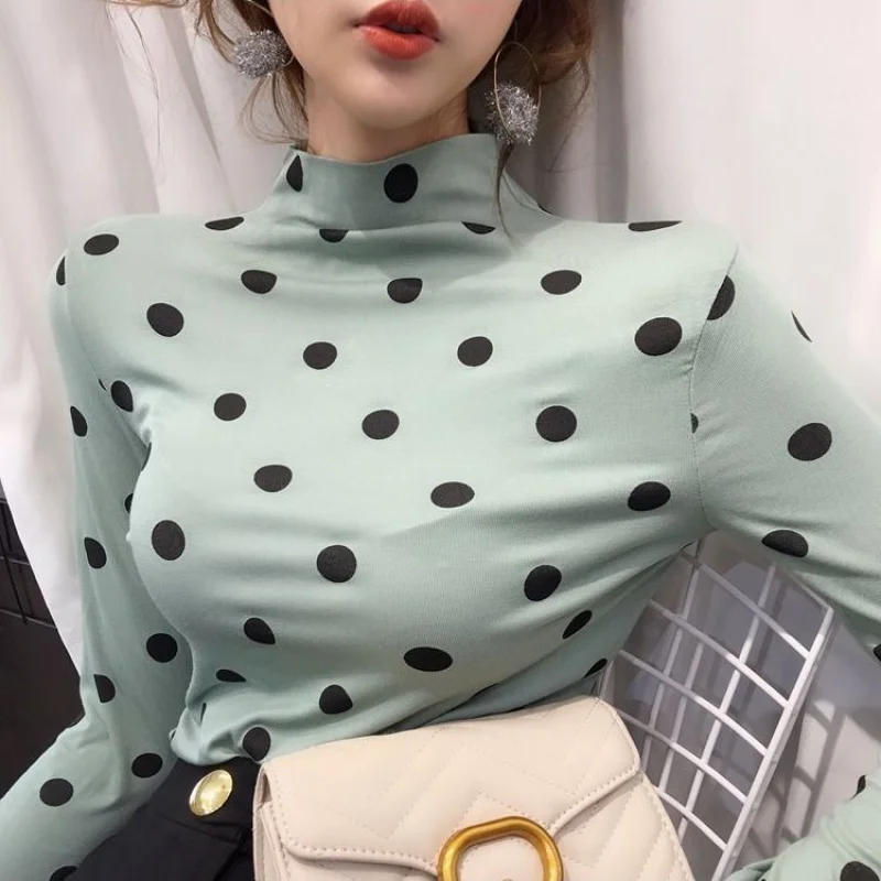 Осенняя водолазка в горошек с длинными рукавами женская зимняя новая