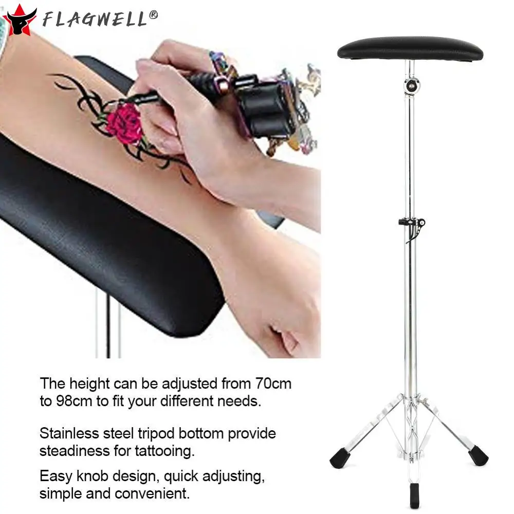 

New Stainless Steel Tattoo Armrest 360 Time Rotating Height Adjustable Stable Tripod With PU Leather Pad Tattoos Armrest Bracket