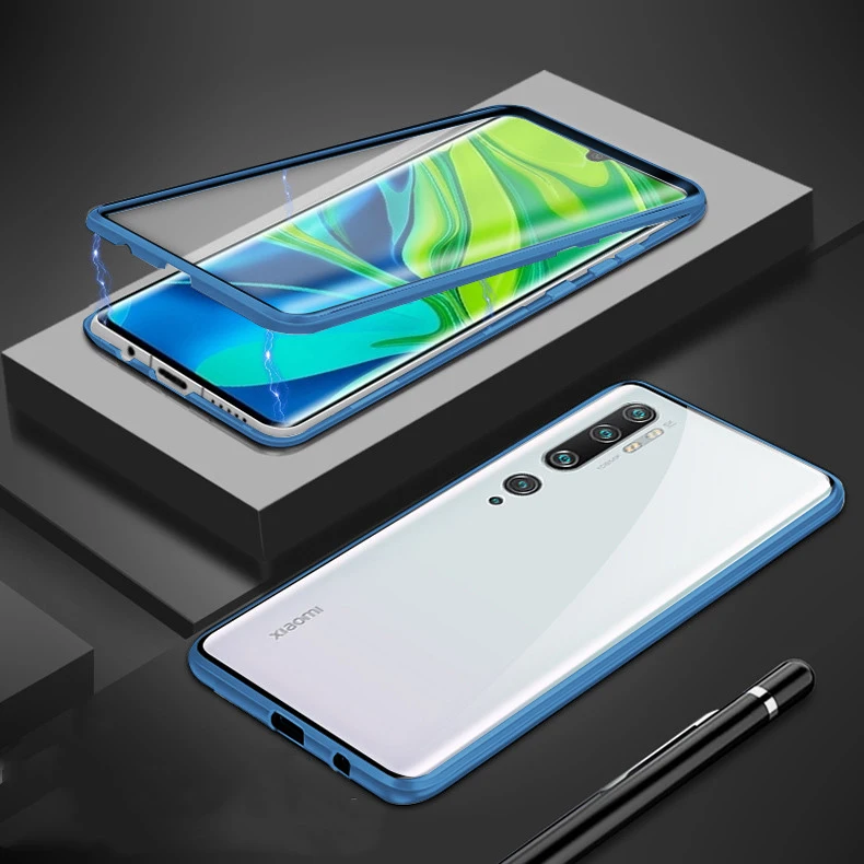Двухсторонний чехол из закаленного стекла для Xiaomi mi note 10 pro, магнитный чехол для телефона NUL 10 10, чехол xio mi note 10, металлический чехол - Цвет: blue