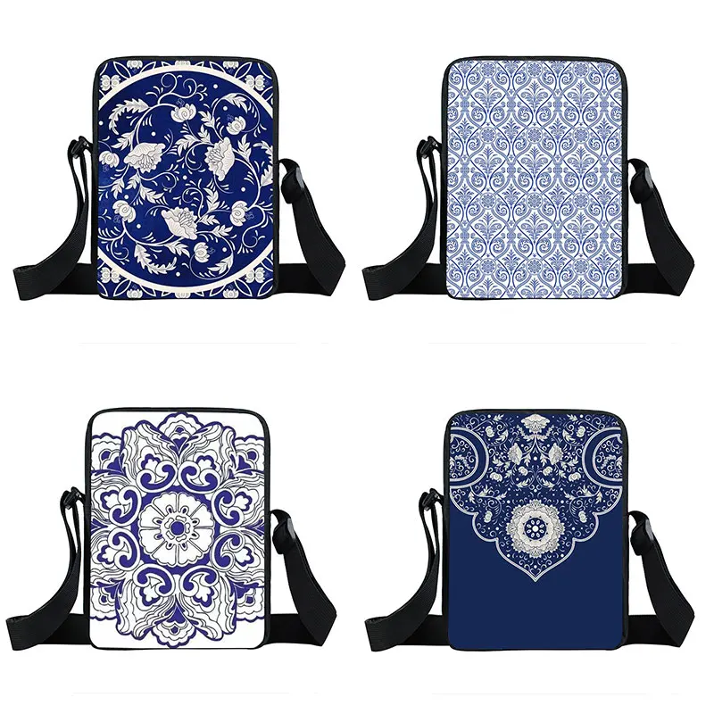 

Элегантная женская Повседневная маленькая сумка для девушек, сине-белая фарфоровая Повседневная небольшая сумка-мессенджер с абстрактным ...