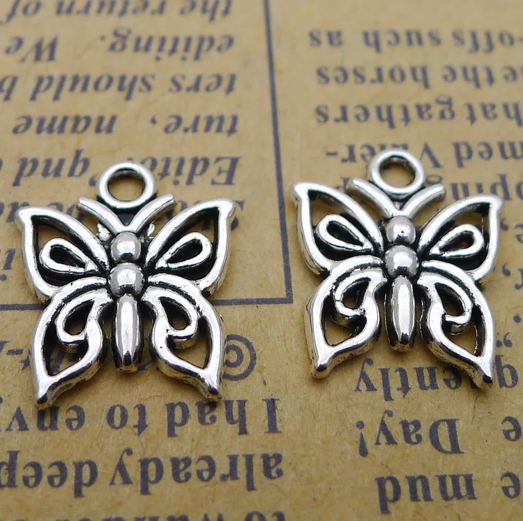 

20Pcs 13*15mm Antique Silver Plated Alloy Unique Butterfly Charms Best Necklace Earrings Charms For DIY Jewelry Making Wholesale