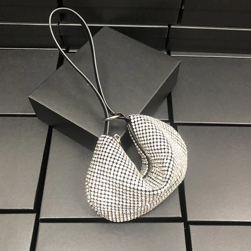 

Новинка 2021, Высококачественная сумка-бисквит с кристаллами и бриллиантами, сумка для подмышек, кожаная сумочка с зернистой текстурой, модна...