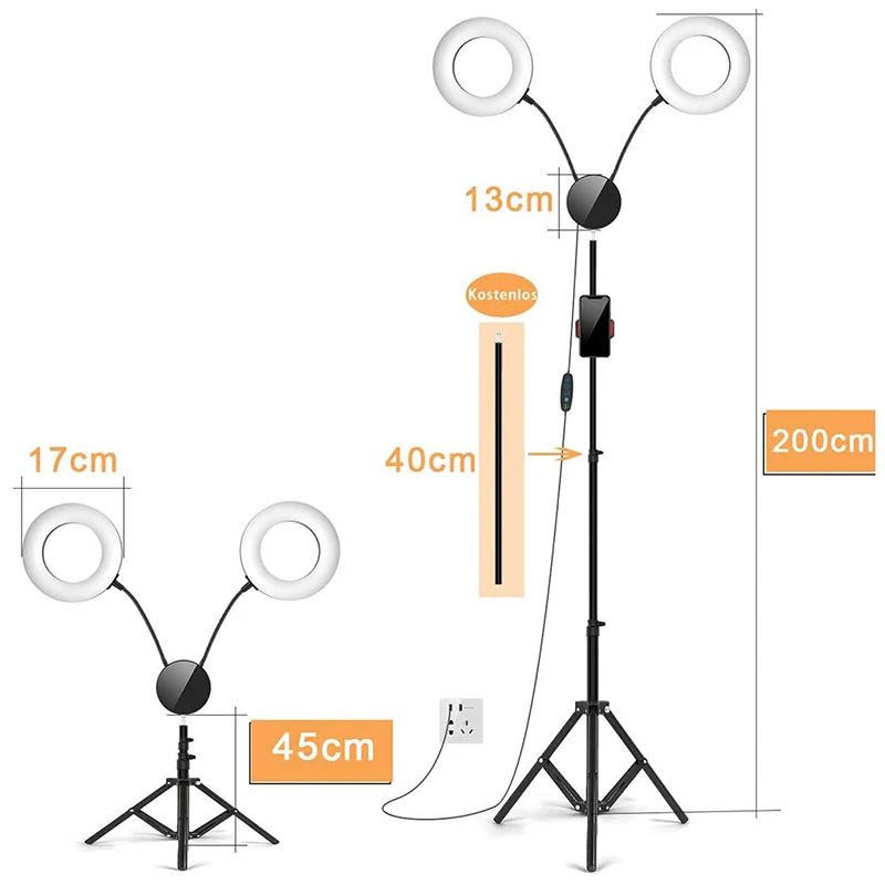 

Dual Ring Light,11 Light Modes Ring Light,6 Inch Dimmable LED Ring Light with Tripod,Phone Holder for Selfie Photography