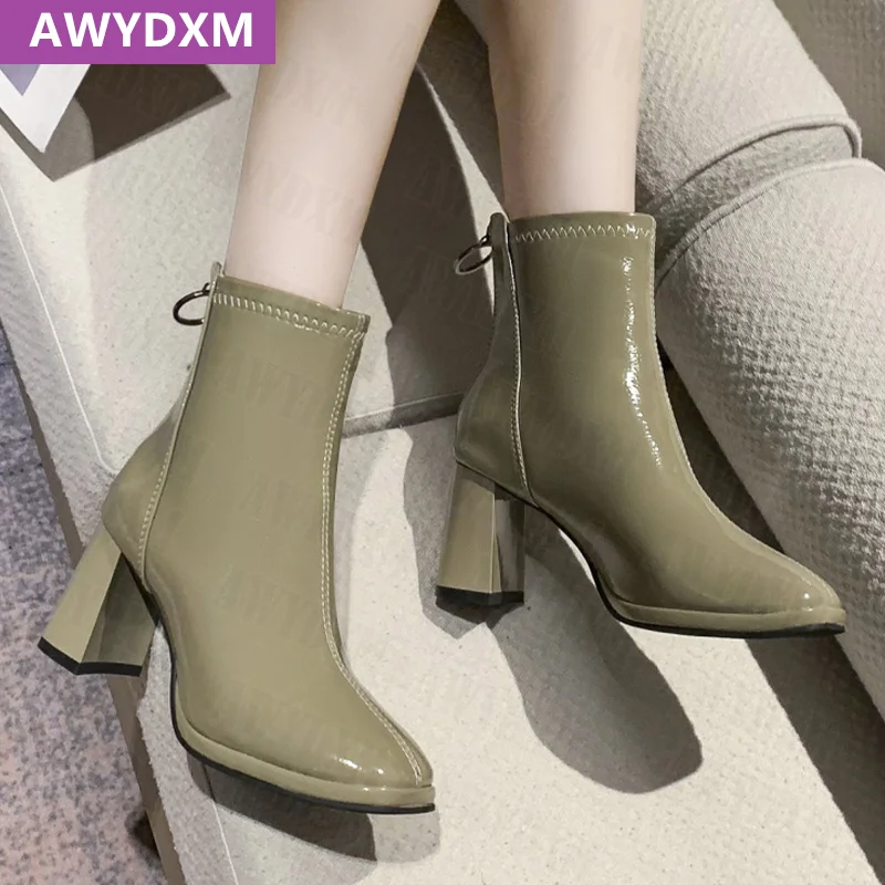 

Fashion Women Pumps Boots Pu Leather Platform Autumn Winter Ankle Shoes Femme 2022 Designer New Chelsea High Heels Mujer Boots