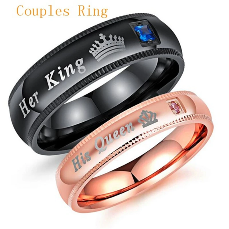 

Crown Titanium Steel Couple Ring Wedding Engagement Ring Men and Women Ring Set Romantic Jewelry Anniversary Accessories