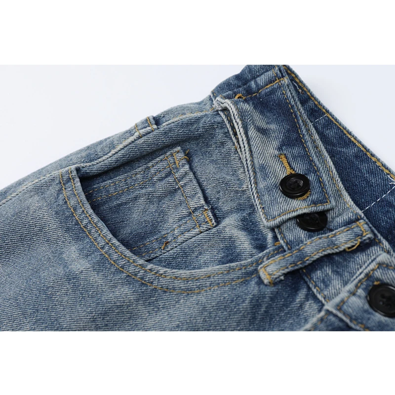 

Wide Leg Denim Pants Women High Waist Button Slim Streetwear Trousers Long Straight Vintage Y2K Blue Tide Wash Sweatpants Female
