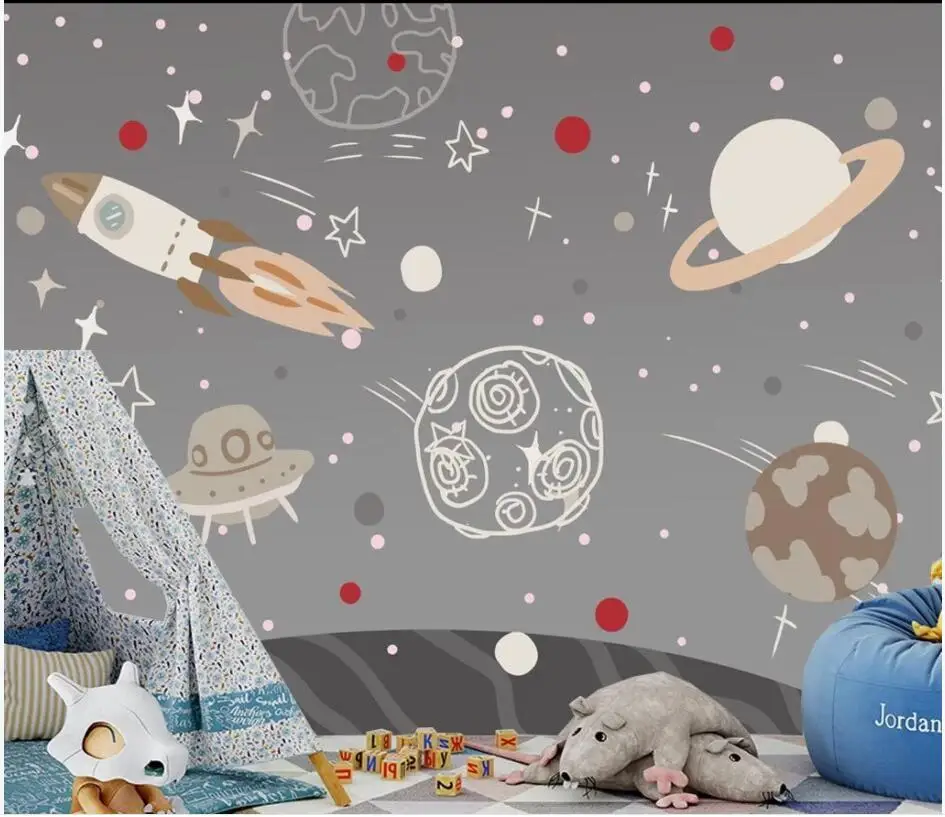 

3d фотообои на заказ, нарисованные вручную, Мультяшные, Вселенная, космос, детская, домашний декор, настенные 3d-фрески, обои для стен 3 d