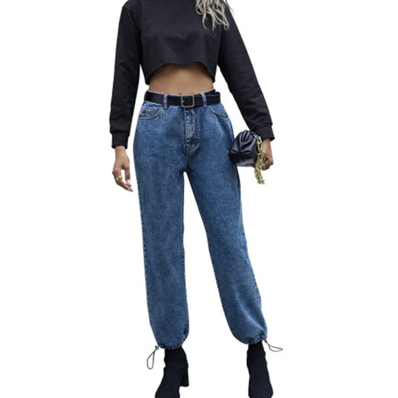 

New women's autumn casual zipper blue jeans loose commuting temperament fashion high waist washed straight trousers