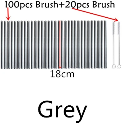 100 straw - 20 brush 100 шт многоразовые стаканы для питья 18 см х 8 мм для смузи, чая, сока- 10 упаковок с 20 щетками для чистки - Цвет: 100 straw - 20 brush