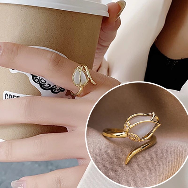 Новинка корейский Изысканный регулируемое Открытое кольцо с цветочным рисунком