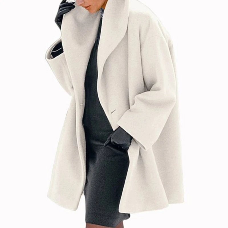 

Осенне-зимнее пальто, женское модное свободное шерстяное пальто с круглым вырезом и капюшоном, двустороннее шерстяное пальто Amazon