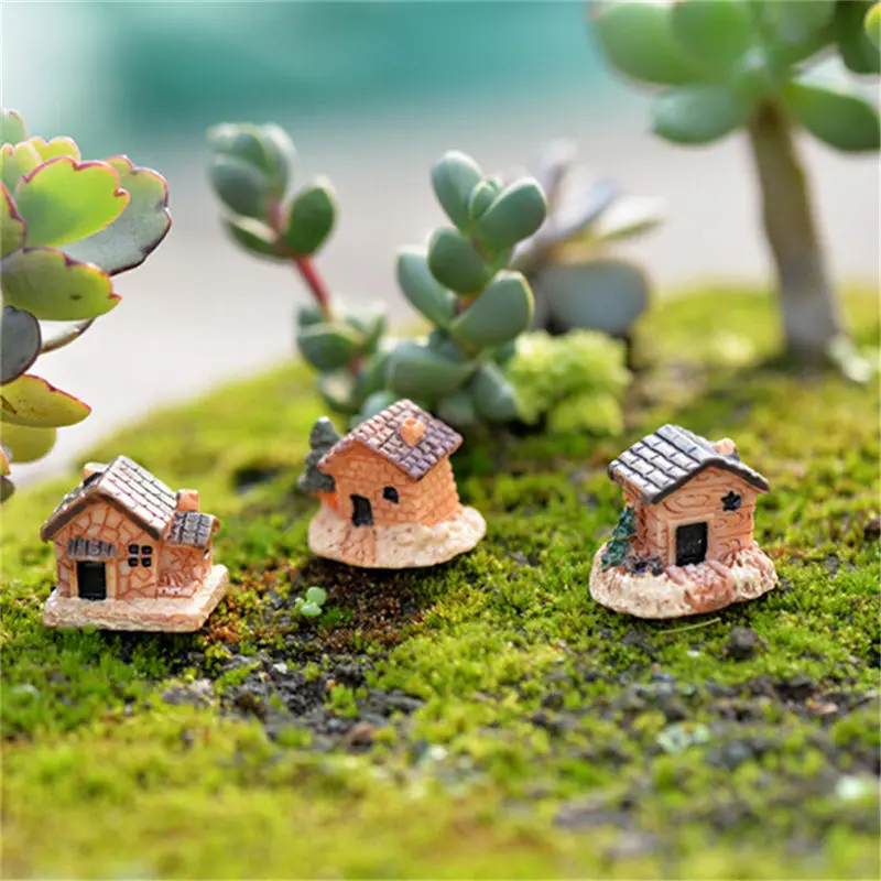 

3pc Mini Small House Cottages DIY Toys Crafts Figure Moss Terrarium Fairy Garden Ornament Landscape Decor Random Color Dollhouse