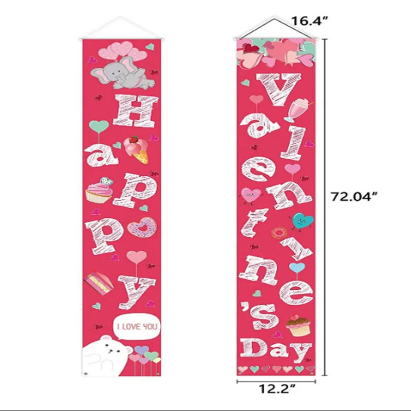 

2 Pcs Couplets for Valentine's Day Festival Door Curtain Hanging Flag Banner Romantic Valentine's Day Decoration 30*180cm
