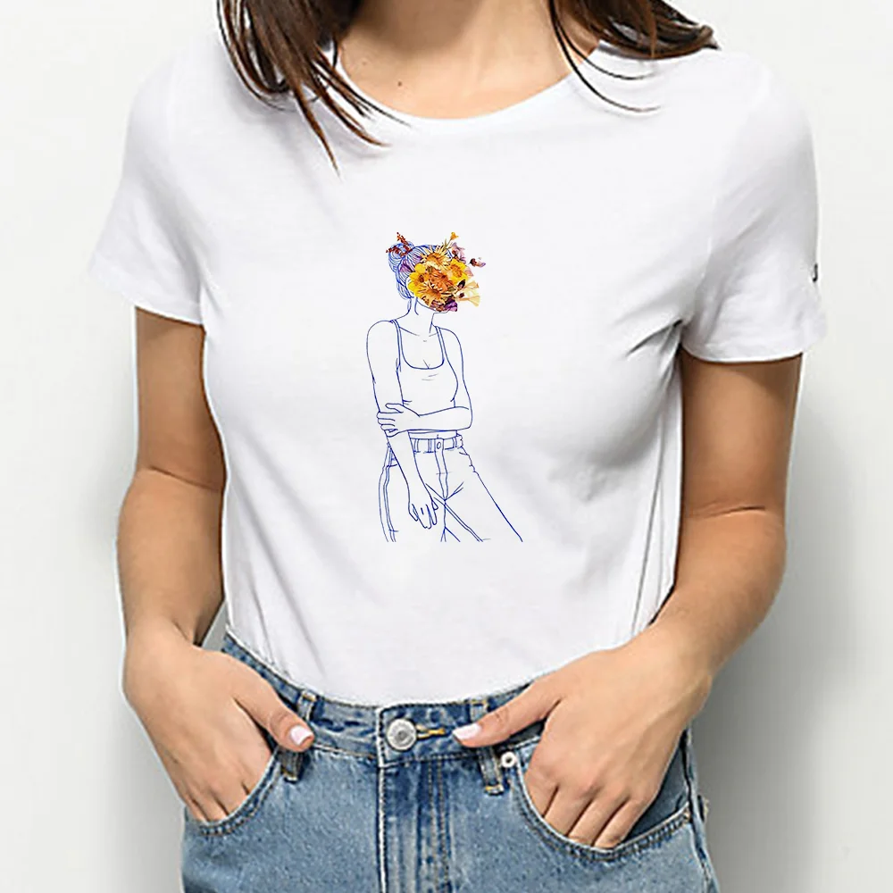 

Summe Tshirt Women Flowers And Vogue Gril Printed Shirt Streetwear Female Short Sleeve European Hot Selling Woman Shirts Trendy