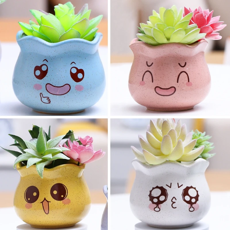 

2 Pcs Cute Expression Ceramic Flower Pot Minimalist Succulent Vase for Indoor Plants Water Absorption Flowerpot Plants