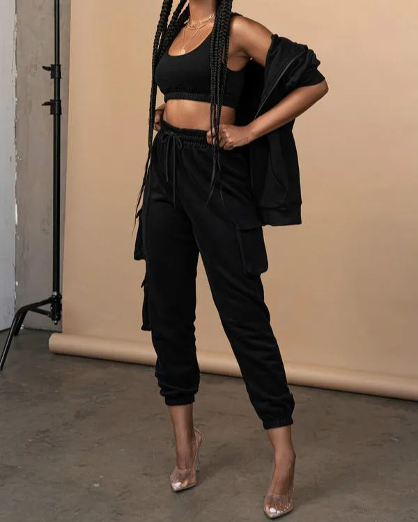 

Women Solid Color Sweatpants Casual High Elastic Waist Drawstring Loose Fit Joggers Trousers with Pockets Streetwear S-2XL