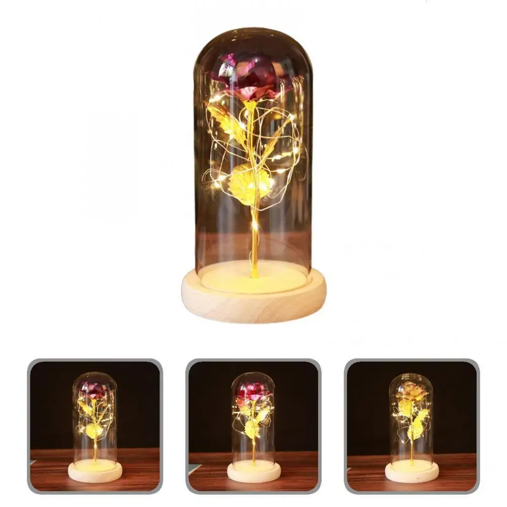 

Rose In Glass Dome Exquisite Sturdy Construction Artificial Rose Ornament Glass Rose Flower Gift Durable