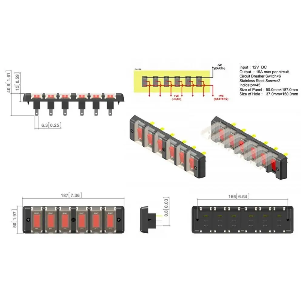 6 DC 12V 12A RV автомобиль яхта светодиодный кулисный переключатель морской панели переключатель кросс-шины предохранитель многоканальный мног... от AliExpress WW