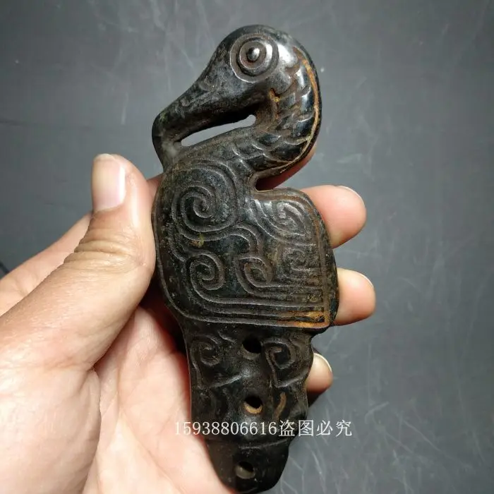 

Chinese Old Red mountain culture collection iron Meteorite carved eagle PENDANT necklace
