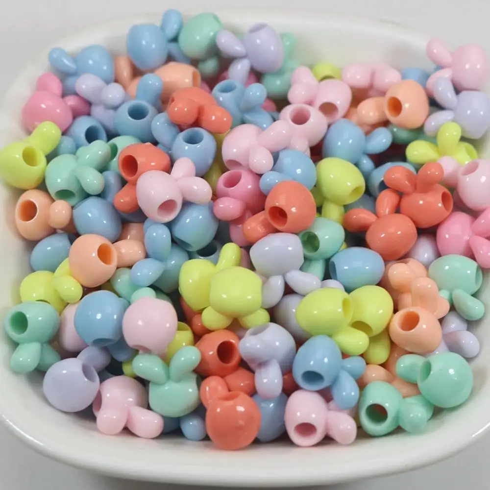 200 Mixed Pastel Color Acrylic Mini Rabbit Head Pony Beads 9mm for Kids Craft