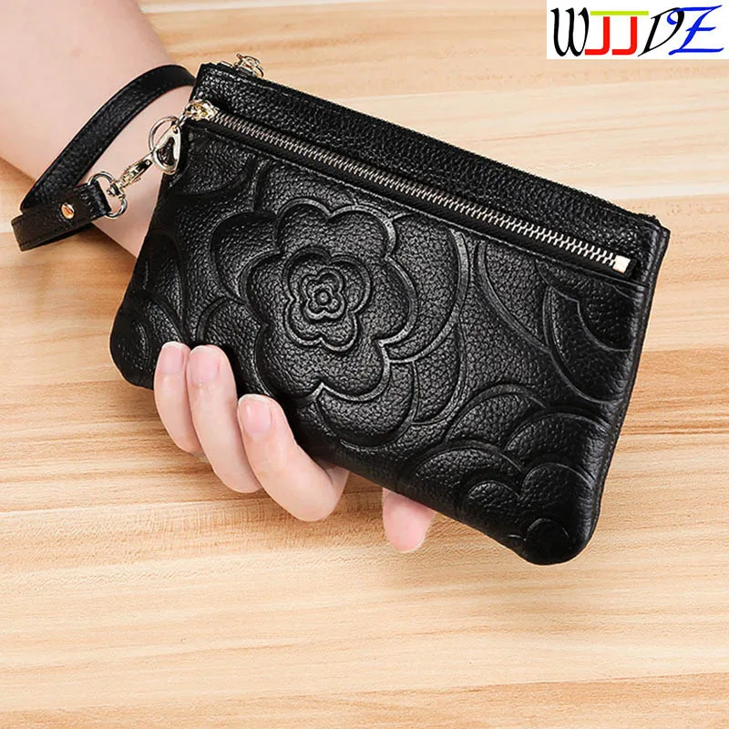 

Genuine Leather Women Wallet Lady long Wallets Black Red Color Money Purses Leather Female Coin Purse Card Holder fashion Wjjdz