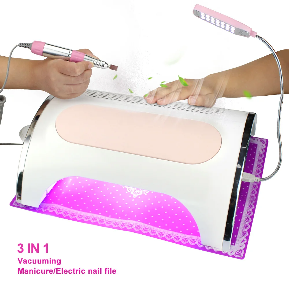 Пылесос для маникюра маникюрный пылеуловитель 3 вентилятора мощный СВЕТОДИОДНЫЙ