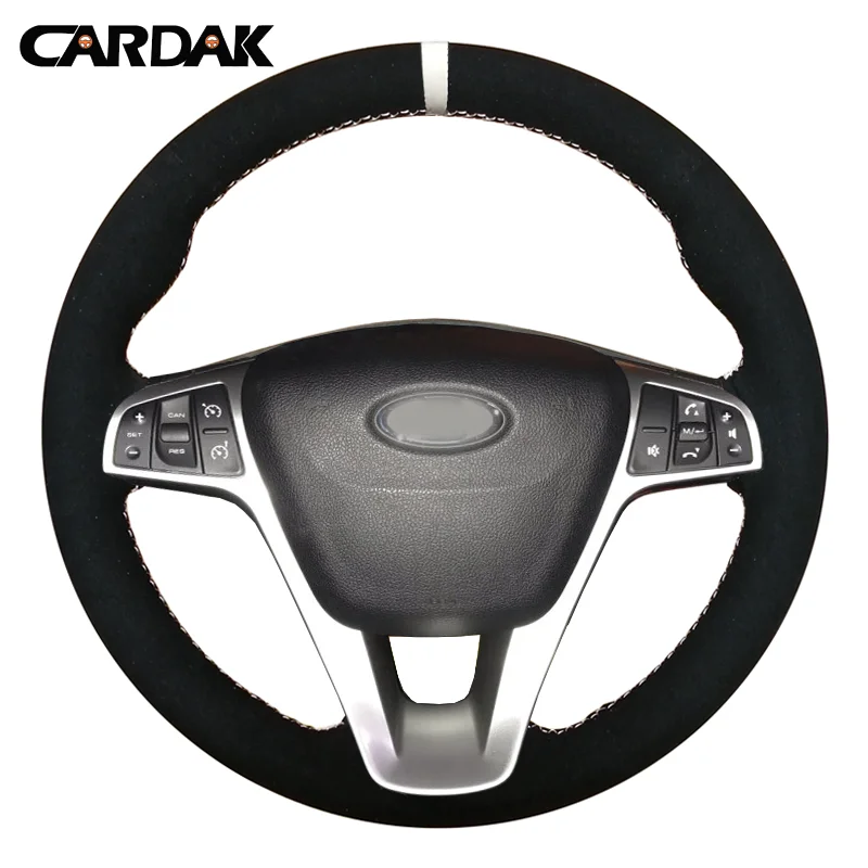 

CARDAK Black Suede White Marker Car Steering Wheel Cover for Lada Vesta SW 2015 2016 2017 2018 2019 Xray 2016 2017 2018 2019