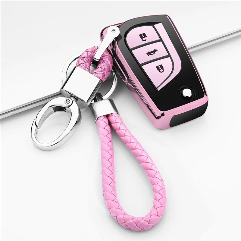 D-Pink-keychain Мягкий чехол для ключей из ТПУ для Toyota Auris Corolla Avensis, Verso Yaris Aygo Scion TC I'm чехол для ПК автомобиля - Название цвета: D-Pink-keychain